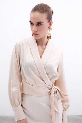 بلوز بژ زنانه ساده Sateen - کد 903738517