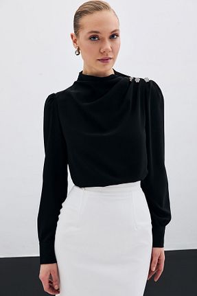 بلوز مشکی زنانه ساده Sateen - کد 270804255