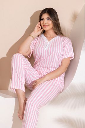 ست لباس راحتی سایز بزرگ صورتی زنانه Kalp Meba - کد 903755267