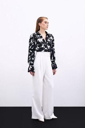 شلوار پارچه ای نباتی زنانه فاق بلند Sateen - کد 798211349