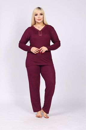 ست لباس راحتی سایز بزرگ زرشکی زنانه طرح دار Meba - کد 903750340