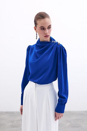 بلوز سرمه ای زنانه ساده Sateen - کد 762609089