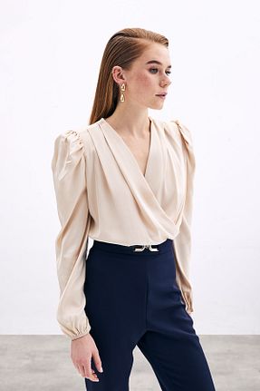 بلوز بژ زنانه ساده Sateen - کد 270791612
