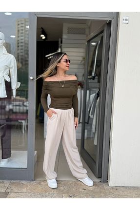 بلوز خاکی زنانه ساده Rozella Butik - کد 903810026