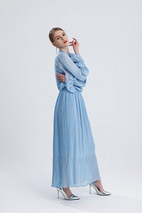 ست بالاتنه و پائین تنه آبی زنانه بافتنی ikomteks - کد 903820625