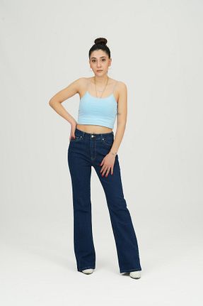 شلوار جین سرمه ای زنانه پاچه اسپانیولی Sora Wear - کد 903823314