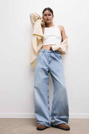 شلوار جین آبی زنانه پاچه گشاد Pull & Bear - کد 903819837