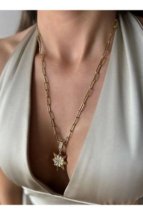 گردنبند استیل ( فولاد ) طلائی زنانه استیل (فولاد) AychaAksesuar - کد 903829479