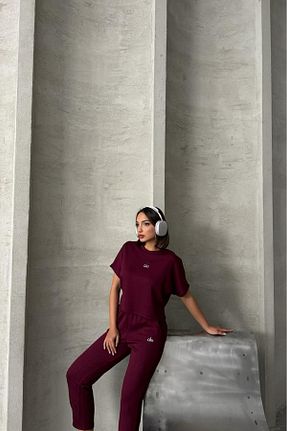 ست گرمکن زرشکی زنانه پنبه - پلی استر - الاستین Neşeli Butik - کد 903828652