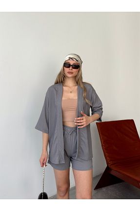 ست بالاتنه و پائین تنه طوسی زنانه بافتنی AFROGİYİM - کد 903831090