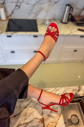 کفش پاشنه بلند کلاسیک قرمز زنانه سنگ SHOEBELLAS - کد 903833976