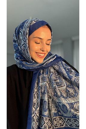 شال آبی زنانه پنبه ای Helyabutik - کد 901754072