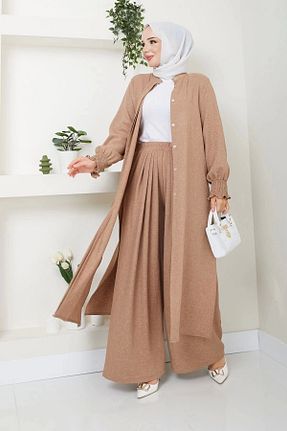 ست بالاتنه و پائین تنه حجاب قهوه ای زنانه کارگو kaes giyim - کد 846796160