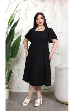 لباس سایز بزرگ مشکی زنانه کرپ HÜLYA BUTİK - کد 903904655