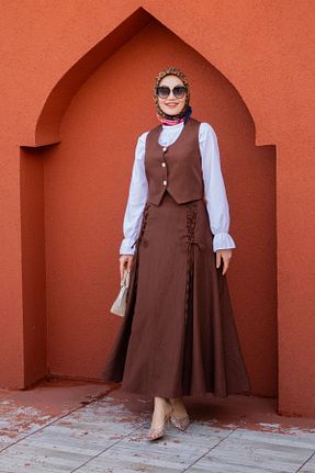 ست بالاتنه و پائین تنه حجاب قهوه ای زنانه رگولار Tesettür Çarşım - کد 903984740