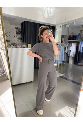 ست بالاتنه و پائین تنه طوسی زنانه بافت OKULCUBABA - کد 903995602