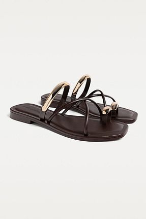 صندل قهوه ای زنانه پاشنه تخت Stradivarius - کد 904044363