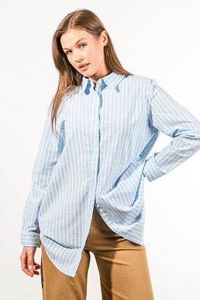 پیراهن فیروزه ای زنانه اورسایز GÖMLEX - کد 904044142