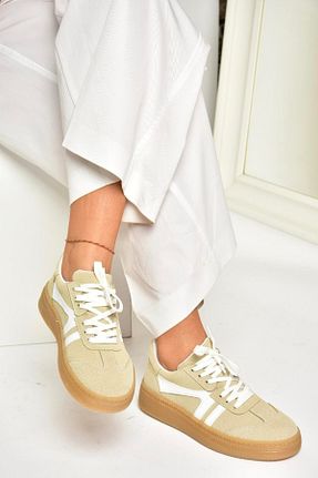 کفش اسنیکر بژ زنانه بند دار Fox Shoes - کد 904044536