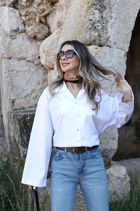 پیراهن سفید زنانه اورسایز bytugcekaya - کد 904036557