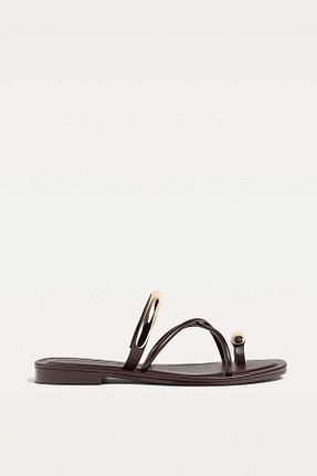 صندل قهوه ای زنانه پاشنه تخت Stradivarius - کد 904044363