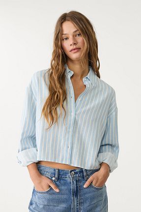 پیراهن آبی زنانه کراپ Stradivarius - کد 904050134