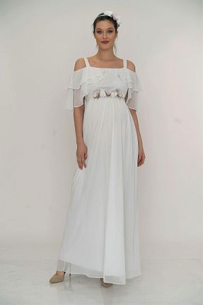 لباس مجلسی بارداری سفید زنانه بند دار Işşıl - کد 42465608