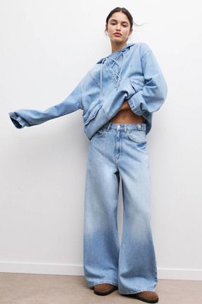 شلوار جین آبی زنانه پاچه گشاد Pull & Bear - کد 904070833