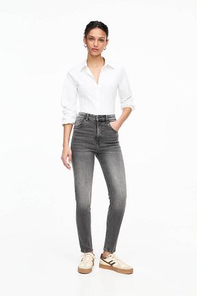 شلوار جین طوسی زنانه پاچه تنگ Pull & Bear - کد 904069796