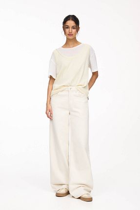 شلوار جین نباتی زنانه پاچه گشاد Pull & Bear - کد 904069337