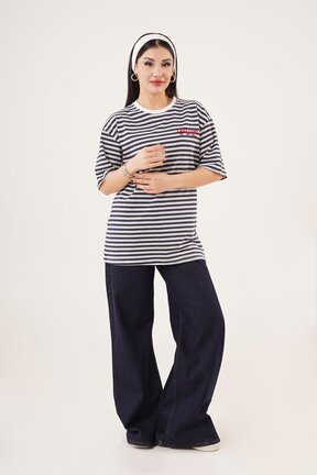 تیشرت سرمه ای زنانه بیسیک Hipo Trend - کد 904080519