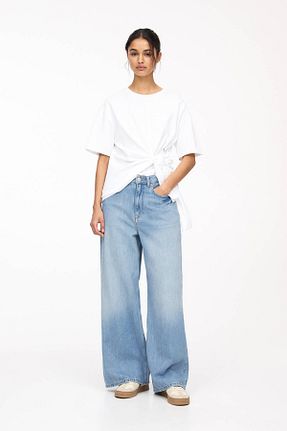 شلوار جین آبی زنانه پاچه گشاد Pull & Bear - کد 904070833