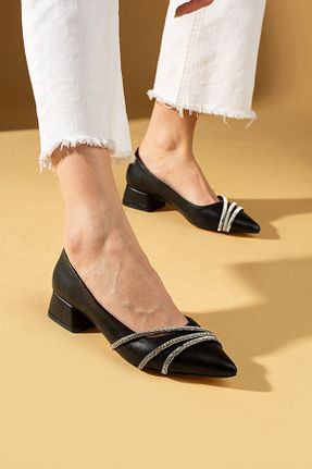 کفش پاشنه بلند کلاسیک مشکی زنانه چرم مصنوعی Pembe Potin - کد 820322302