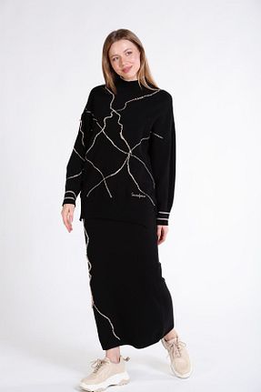 دامن مشکی زنانه مخلوط ویسکون Sassofono - کد 904125023