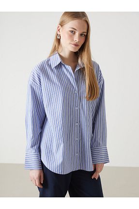 پیراهن آبی زنانه اورسایز LC Waikiki - کد 904125416