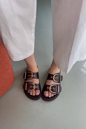 دمپائی قهوه ای زنانه چرم مصنوعی SHOEBELLAS - کد 904133230