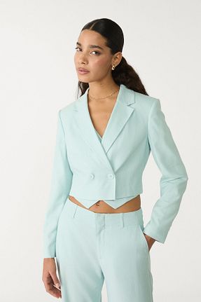 کت بلیزر فیروزه ای زنانه ویسکون Stradivarius - کد 904158444