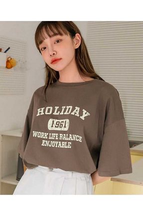 تیشرت قهوه ای زنانه اورسایز KOZİA OUTDOORS - کد 904196849
