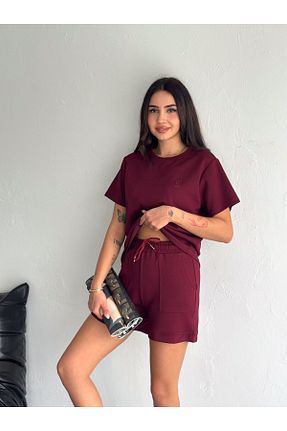 ست بالاتنه و پائین تنه زرشکی زنانه بافتنی ebru akten butik - کد 904206662