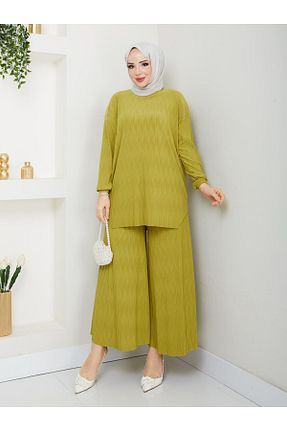 ست بالاتنه و پائین تنه حجاب زرد زنانه اورسایز MODAMÜNASİP - کد 904218044