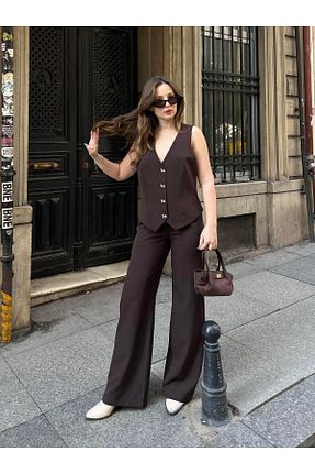 ست بالاتنه و پائین تنه قهوه ای زنانه پلی استر mypagebutik - کد 904236106