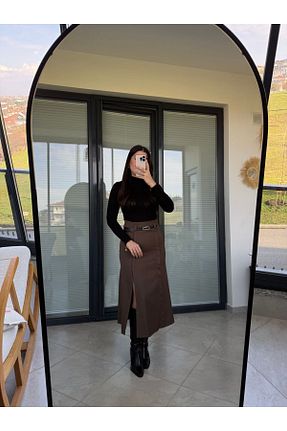 دامن قهوه ای زنانه پنبه ای gamzerisir co - کد 904234215