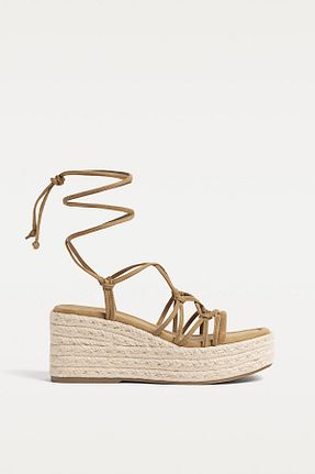 صندل بژ زنانه پاشنه پلتفرم Stradivarius - کد 904006859