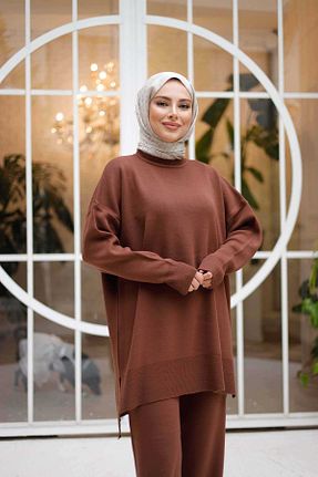 ست بالاتنه و پائین تنه حجاب قهوه ای زنانه اورسایز Lamazi Veil - کد 897439868