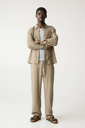 شلوار خاکی مردانه کتان Pull & Bear - کد 902970033