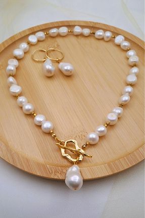 گردنبند مروارید قهوه ای مروارید آب شیرین Rose Glow Pearl Jewelry - کد 904430511