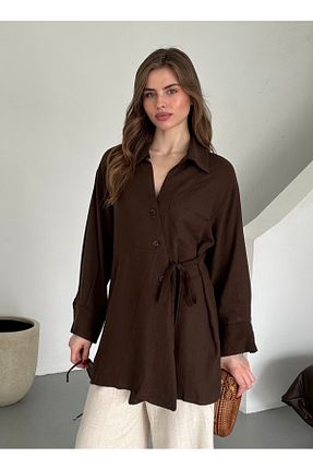 پیراهن قهوه ای زنانه اورسایز Laluvia - کد 904418340