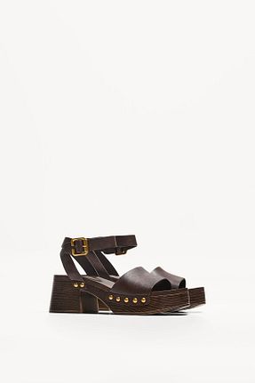 صندل قهوه ای زنانه پاشنه ضخیم Bershka - کد 904422021