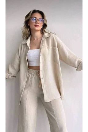 ست بالاتنه و پائین تنه بژ زنانه بافتنی LOOKMEG - کد 904422093