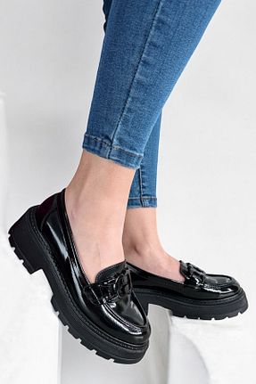 کفش لوفر مشکی زنانه چرم لاکی Y&D Shoes - کد 905739231